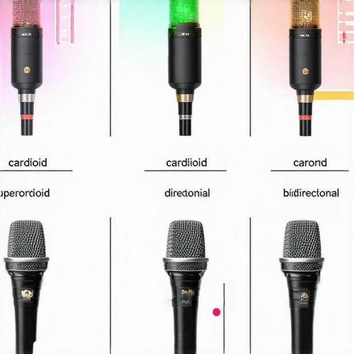 Illustrative diagram showing different microphone polar patterns and their sound capture zones.