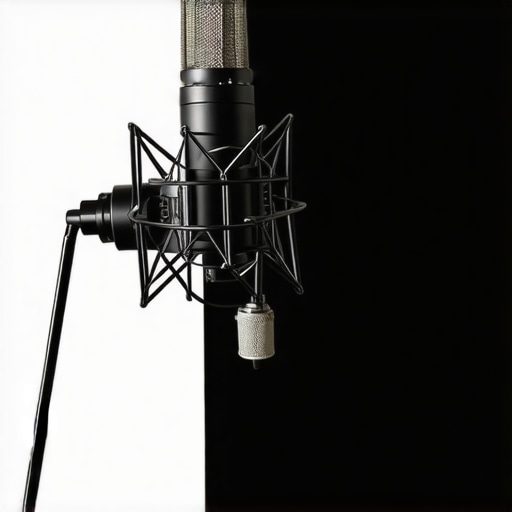 High-quality microphone and acoustic treatment in a podcast studio