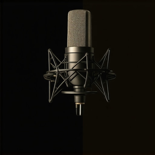 Professional podcasting microphone setup in a studio environment.