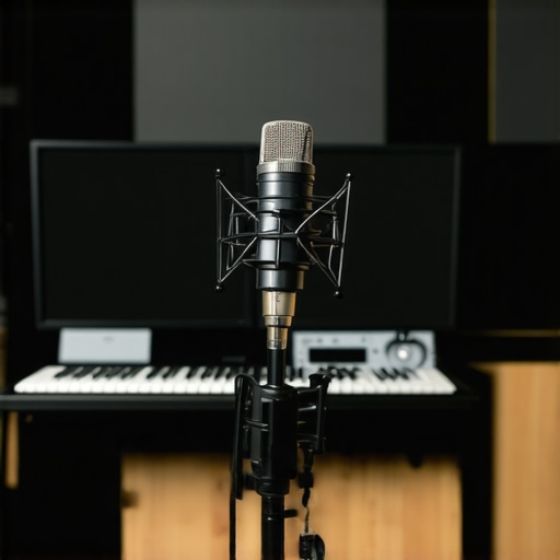 Streamer with microphone and soundproofing in a studio environment