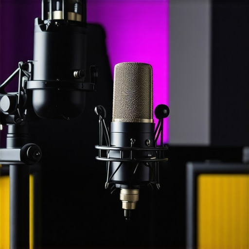 Professional Podcast Setup Podcast recording studio with professional microphones and acoustic treatment