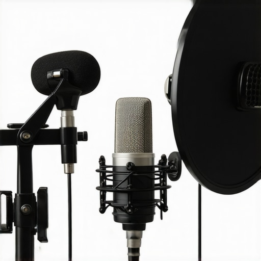 High-quality podcast microphone setup with accessories for professional audio
