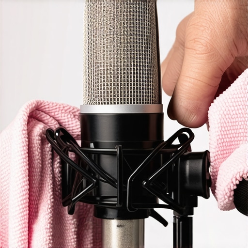 Microphone Maintenance in Studio Person cleaning a microphone with microfiber cloth in a recording studio