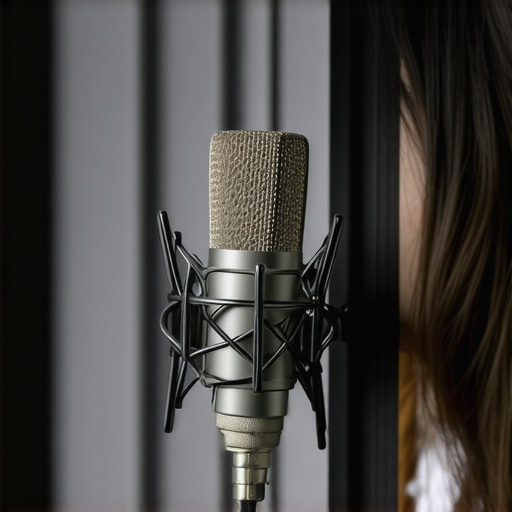 Person adjusting microphone position in a studio setting