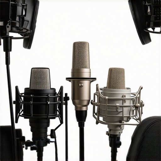 Person testing various microphones in a professional studio environment.