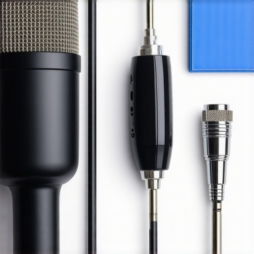 Microphone Maintenance Setup Close-up of a microphone with cables and cleaning tools, illustrating long-term maintenance