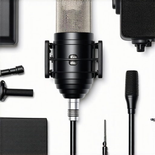 A person cleaning a microphone with tools to ensure optimal audio quality, studio environment