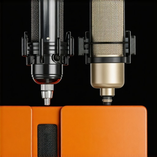 Microphone maintenance station with tools and updates. A clean and organized microphone maintenance setup with cleaning supplies and firmware screens.