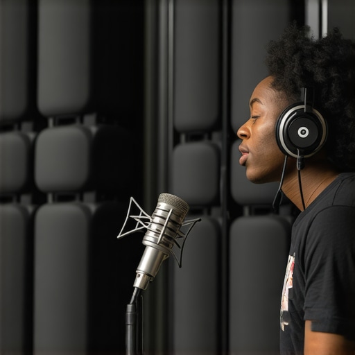 Optimizing Microphone Setup Person adjusting microphone placement in a sound-treated room