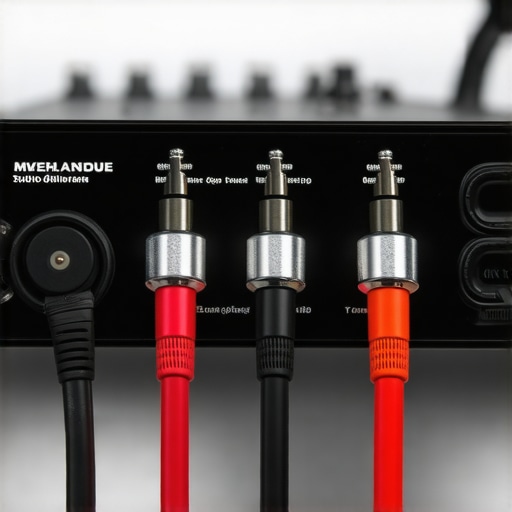 A professional audio interface showing secure grounding of XLR cables in a recording studio
